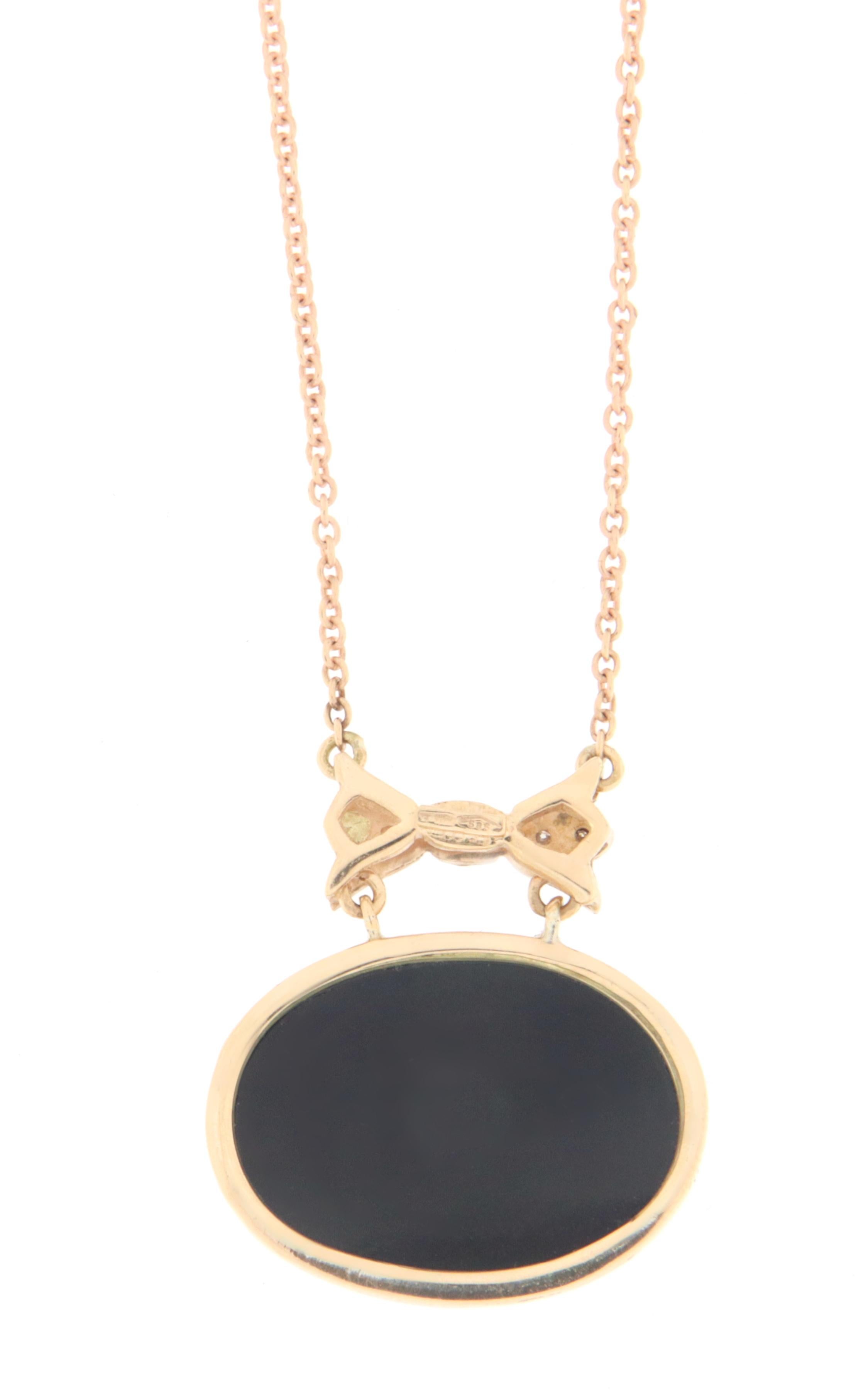 Opalpferd 14 Karat Gelbgold Onyx Diamanten Anhänger Halskette im Zustand „Neu“ im Angebot in Marcianise, IT