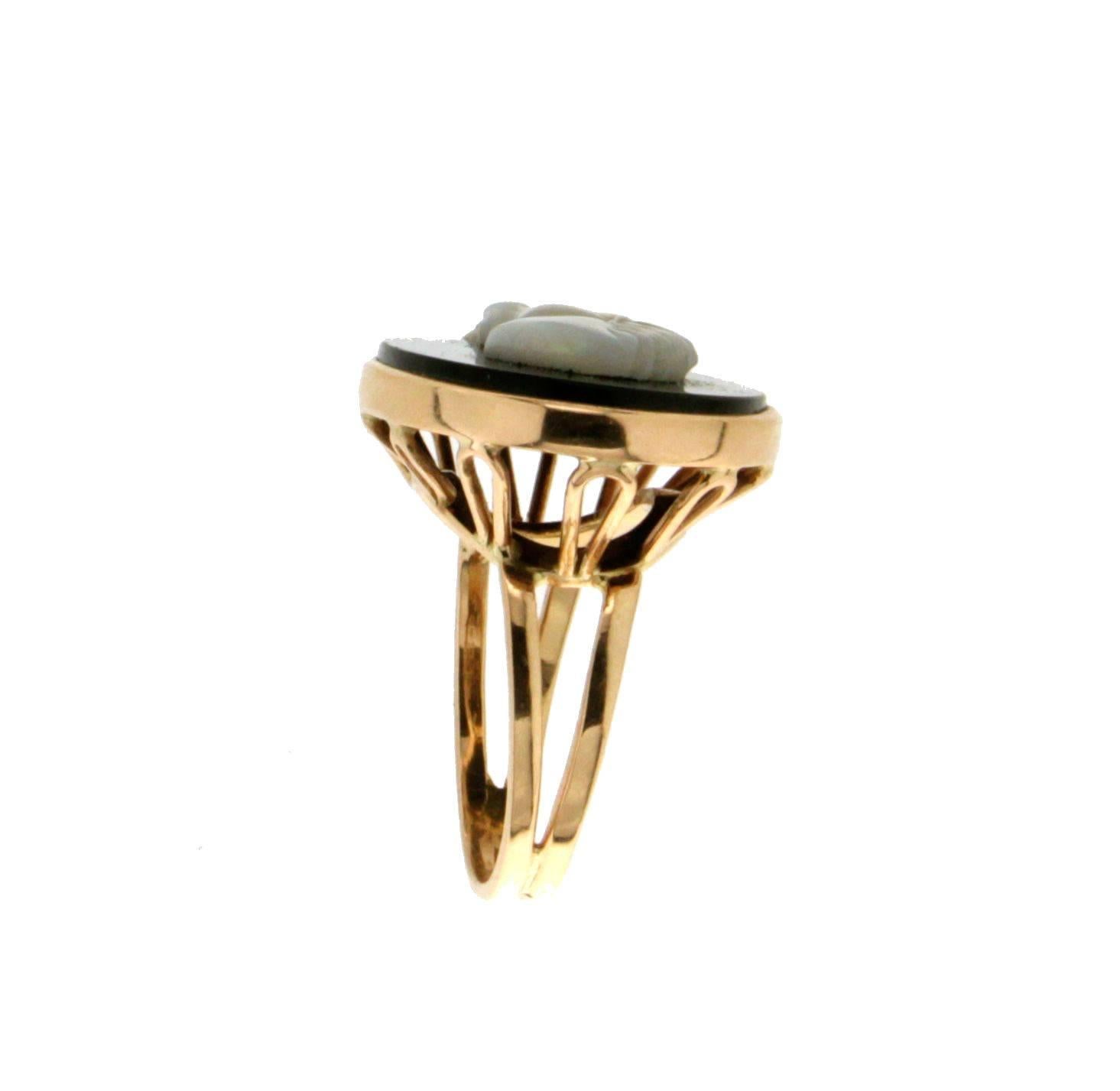 Opal Horse 18 karat Yellow Gold Onyx Cocktail Ring 2