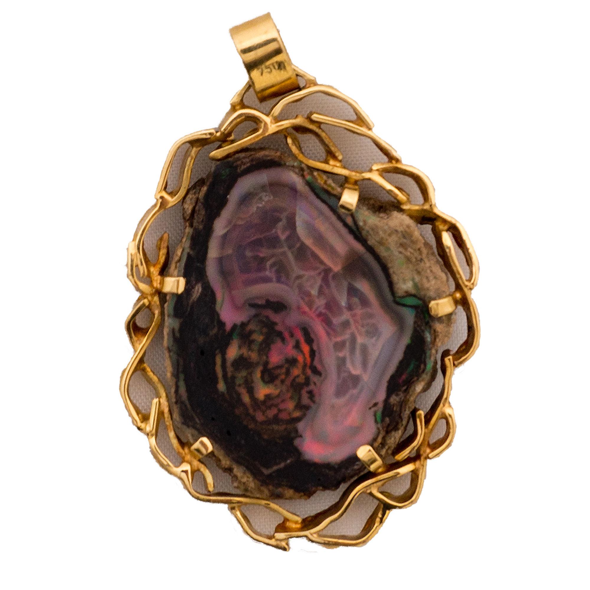 Women's or Men's Opal in Its Natural Matrix in 750 Yellow Gold, Black Opal, Yellowgold For Sale