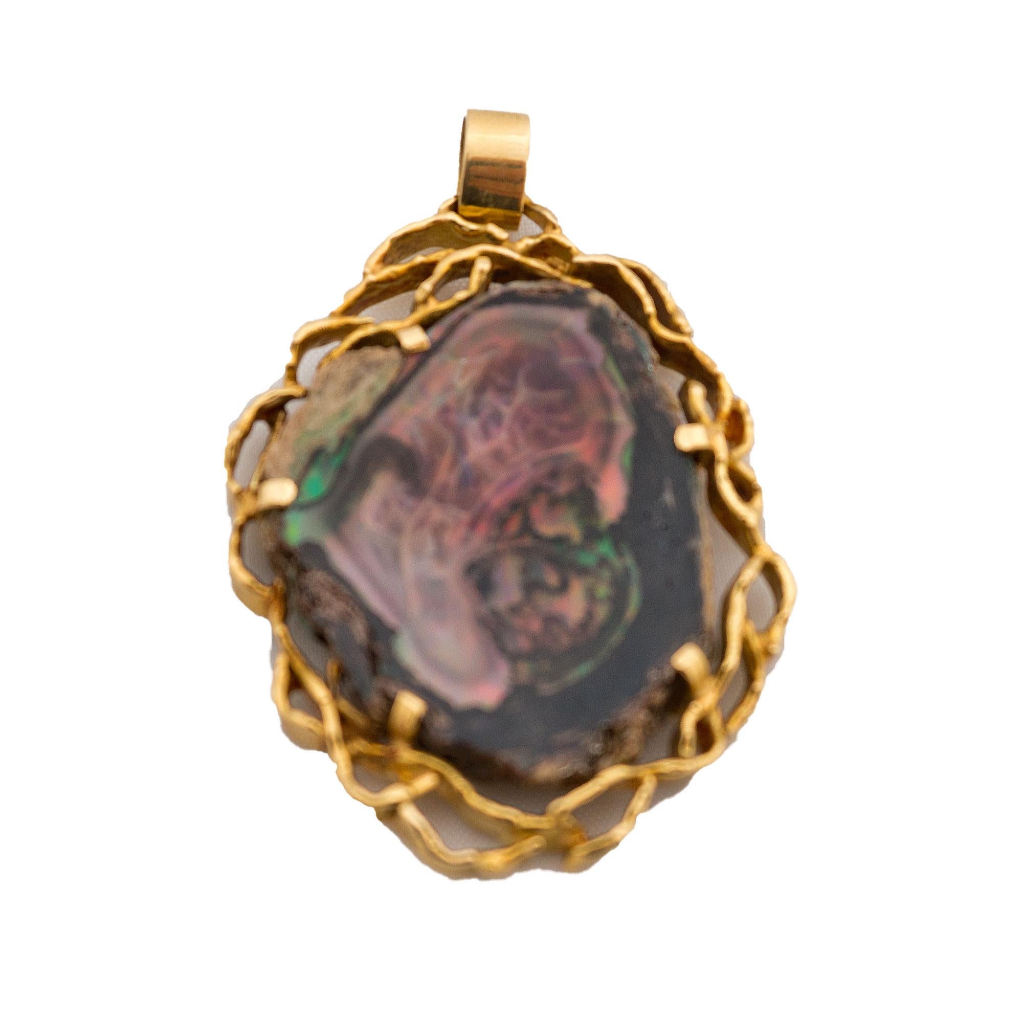 Opal in Its Natural Matrix in 750 Yellow Gold, Black Opal, Yellowgold For Sale 2