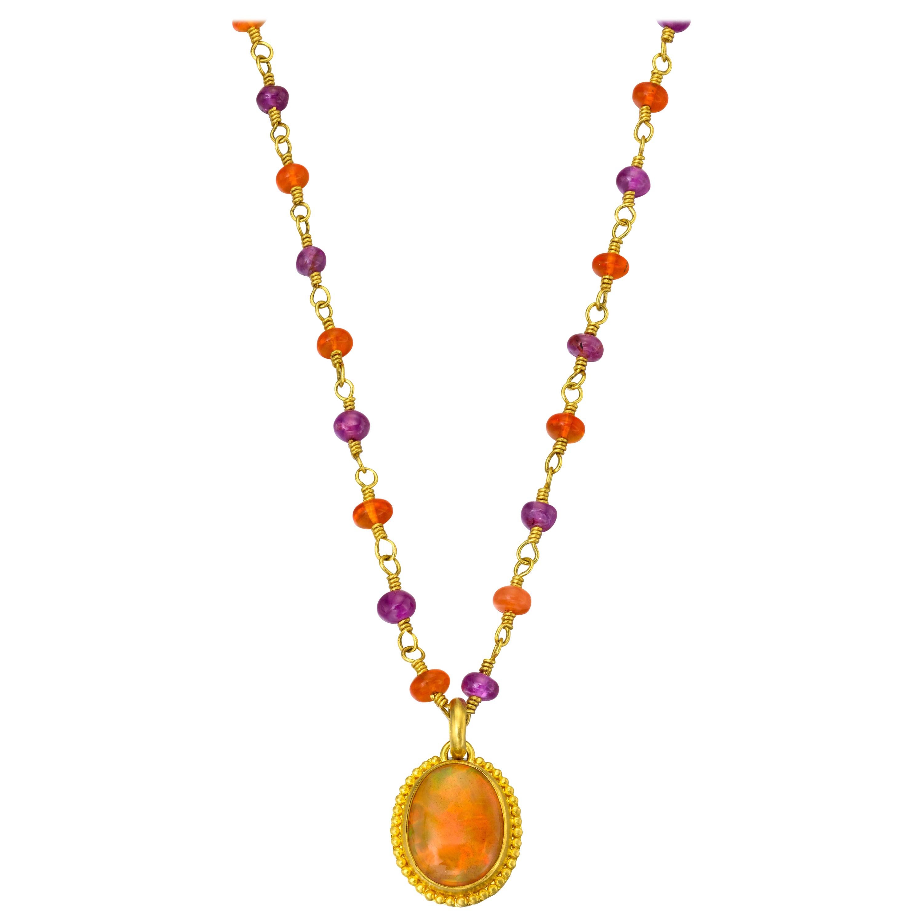 Opal in Yellow Gold 22 Karat Gold Pendant Necklace For Sale