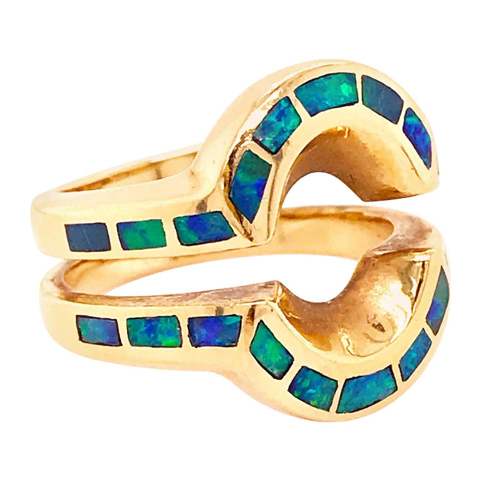 Gold Inlay Rings Opal Inlay 14 Karat Yellow Gold Ring Enhancer, Estate Ring Guard at ...