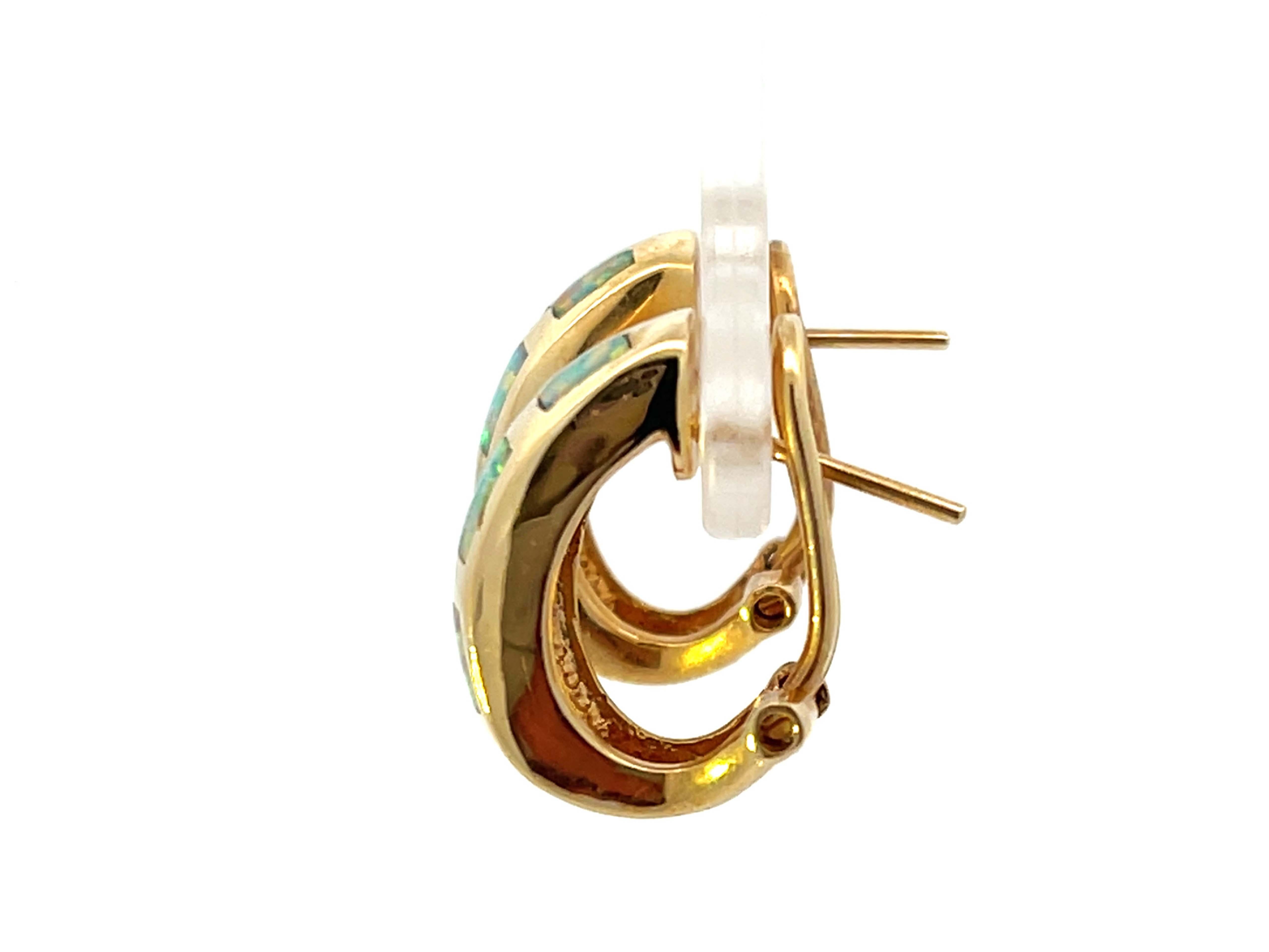 Opal Inlay und Diamant Huggie Ohrringe in 14k Gelbgold Damen im Angebot
