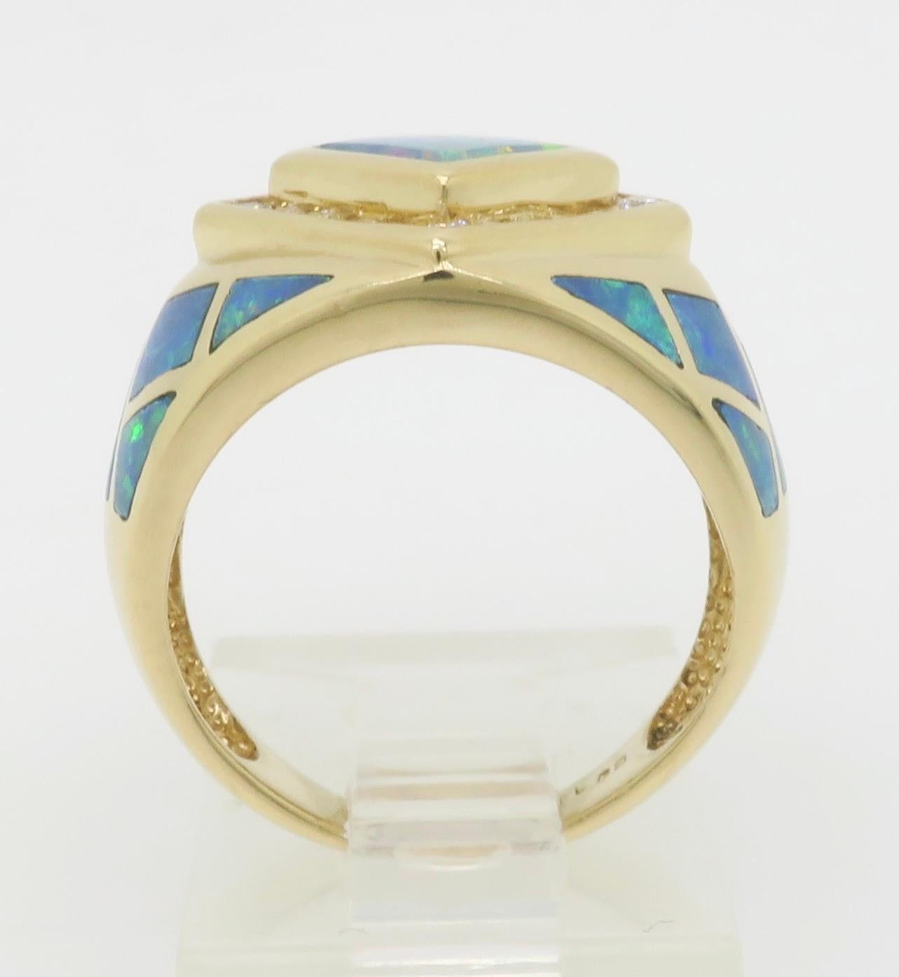 Opal Inlay & Diamond Halo Ring in Yellow Gold 6