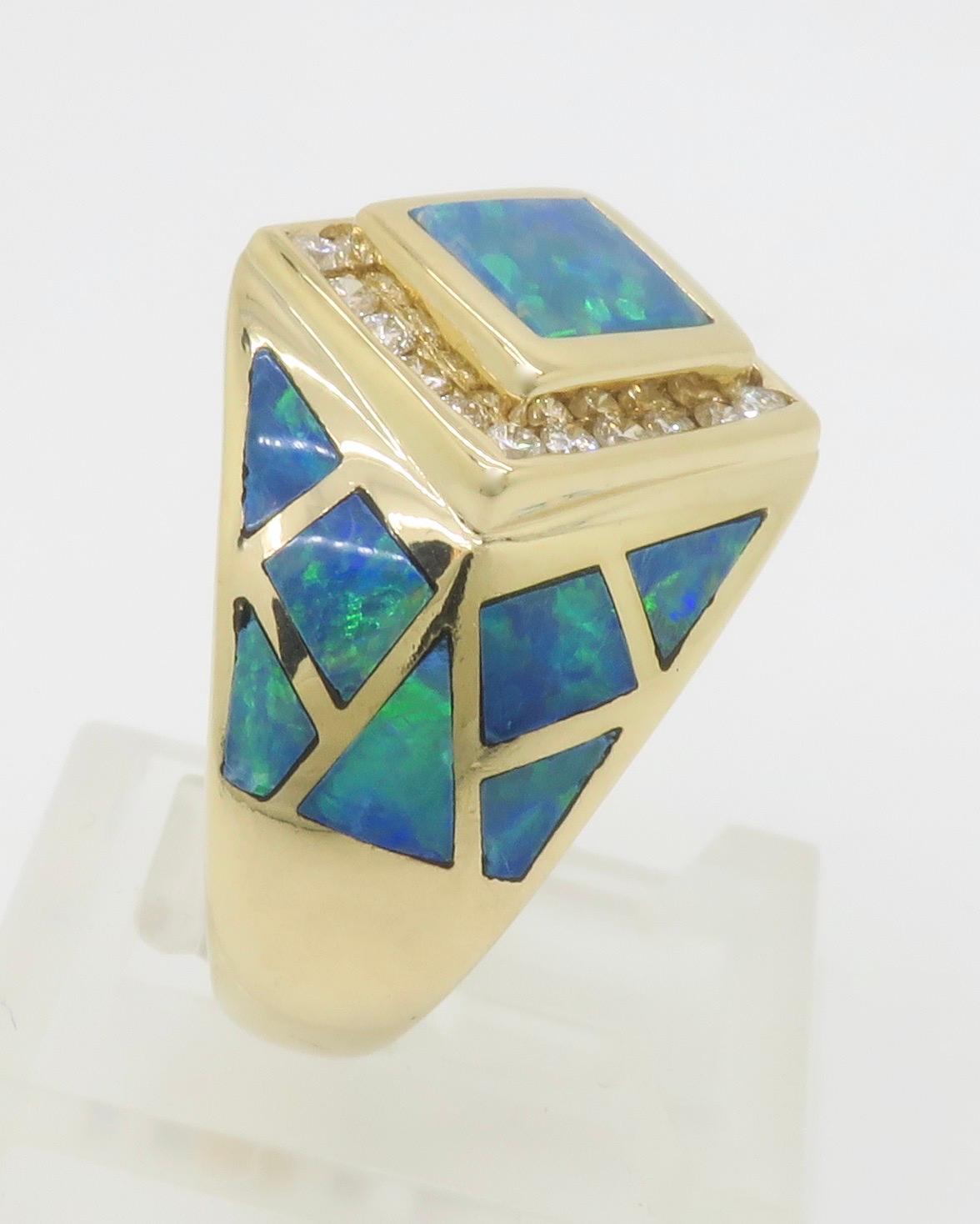 Opal Inlay & Diamond Halo Ring in Yellow Gold 8
