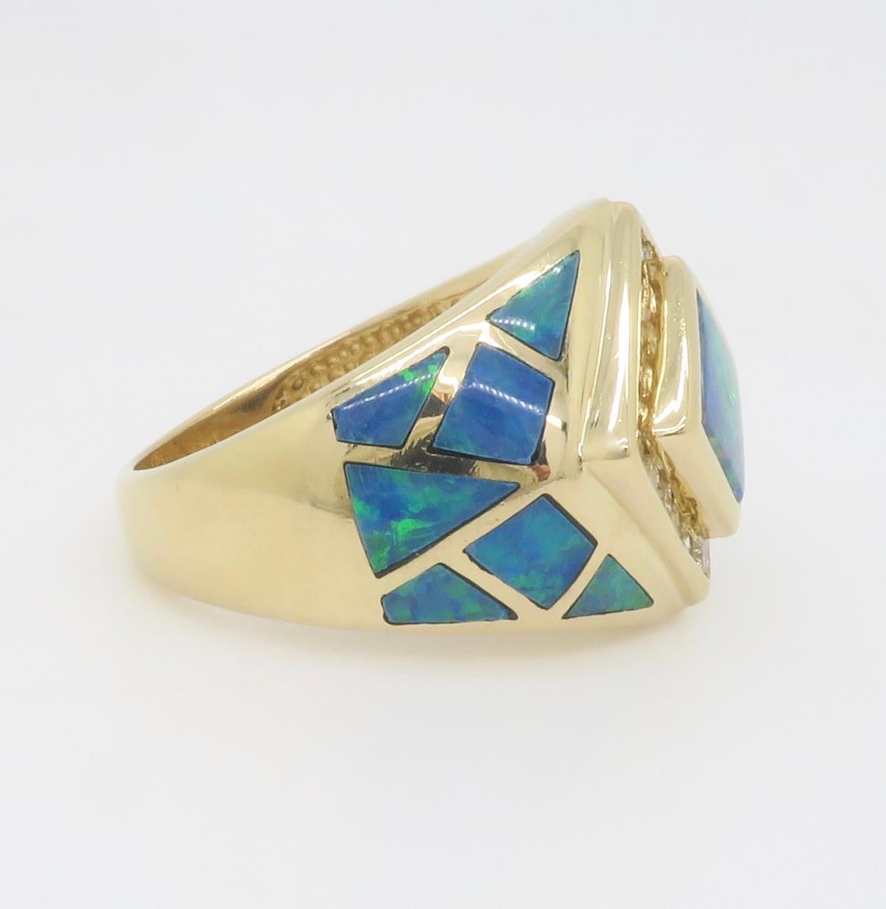 Opal Inlay & Diamond Halo Ring in Yellow Gold 12