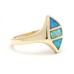 Opal Inlay Navette Ring, 14k Yellow Gold, Ring Size 6