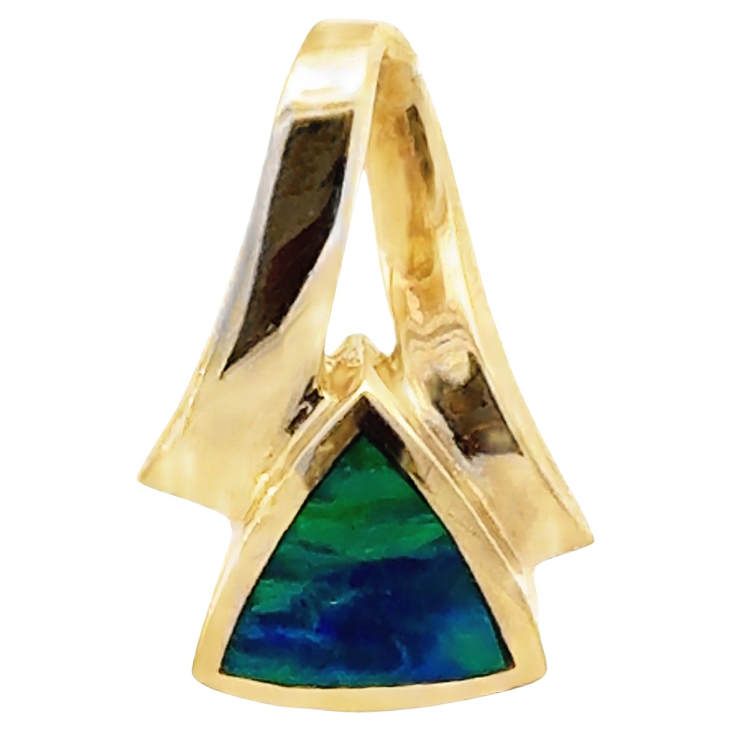 Opal Inlay Triangle Pendant 14k Yellow Gold