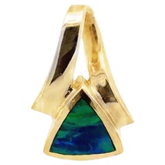 Opal Inlay Triangle Pendant 14k Yellow Gold