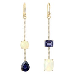Opal Iolite 18 Karat Gold Linear Diamond Earrings