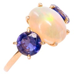 Opal, Iolite and Diamonds 18 Karat Rose Gold Three Stones Ring