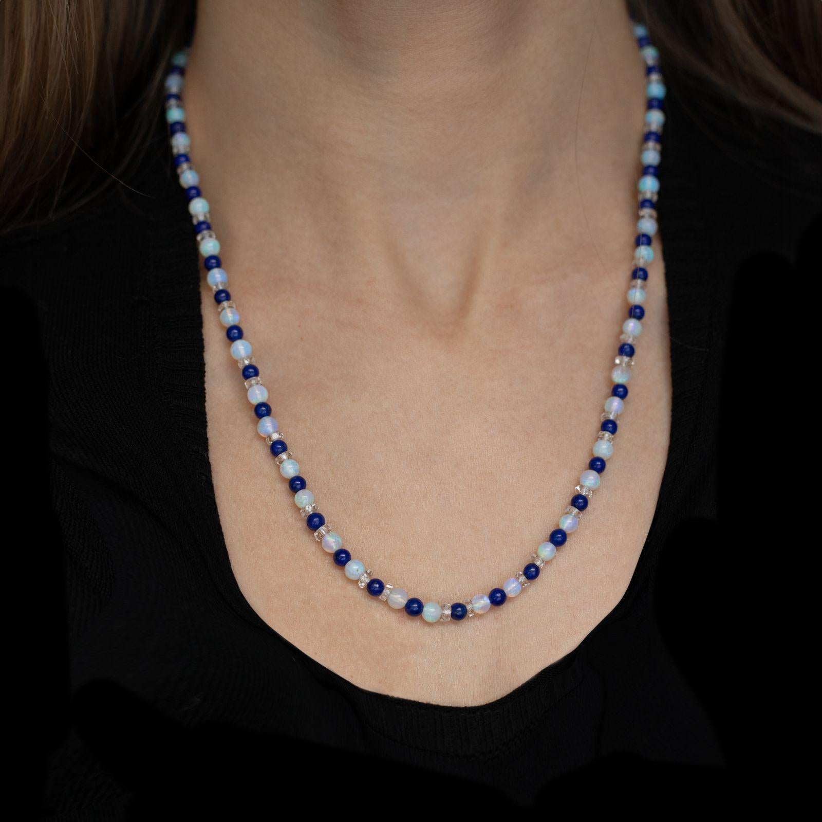 Opal, Lapislazuli, Bergkristall-Perlenkette mit Diamantverschluss im Zustand „Gut“ im Angebot in London, GB
