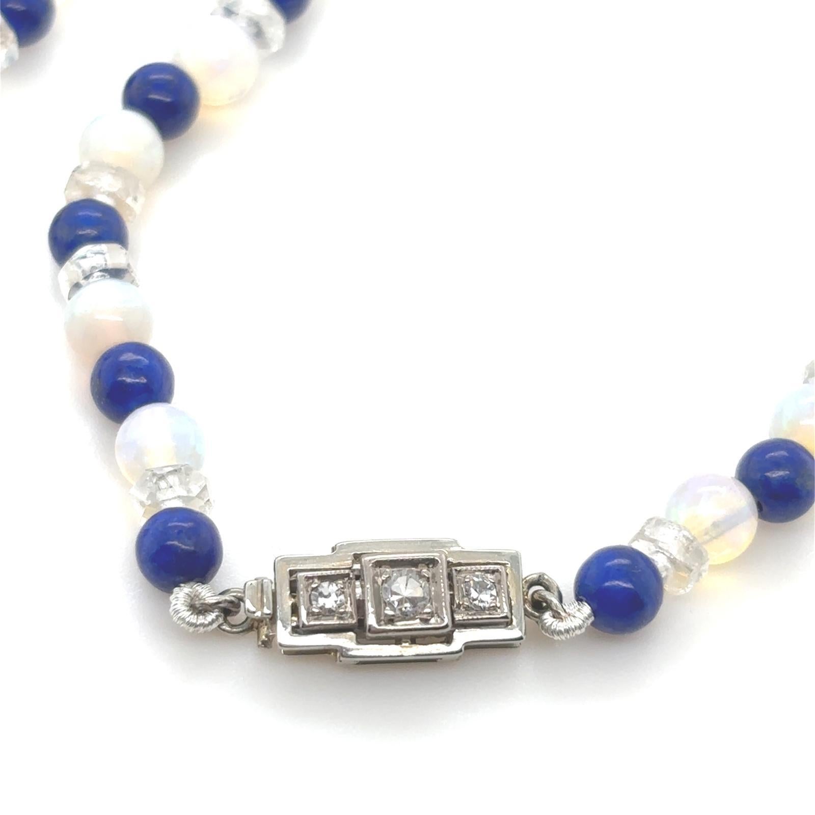 Opal, Lapislazuli, Bergkristall-Perlenkette mit Diamantverschluss Damen im Angebot