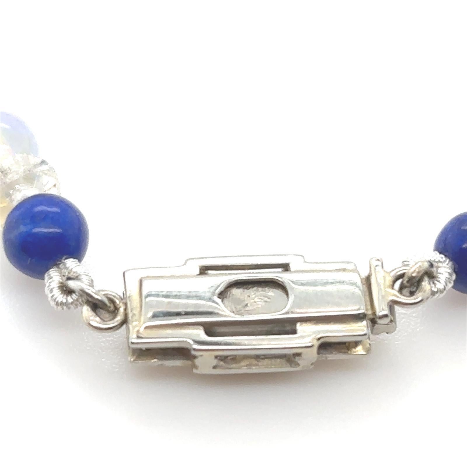 Opal, Lapislazuli, Bergkristall-Perlenkette mit Diamantverschluss im Angebot 2