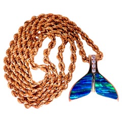 Opal Large Whale Tale Rope Chain Necklace 14kt Gold 12513*