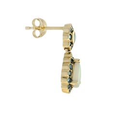 Pendientes Colgantes de Oro Amarillo Estilo Vintage Ópalo y Topacio Azul de Londres