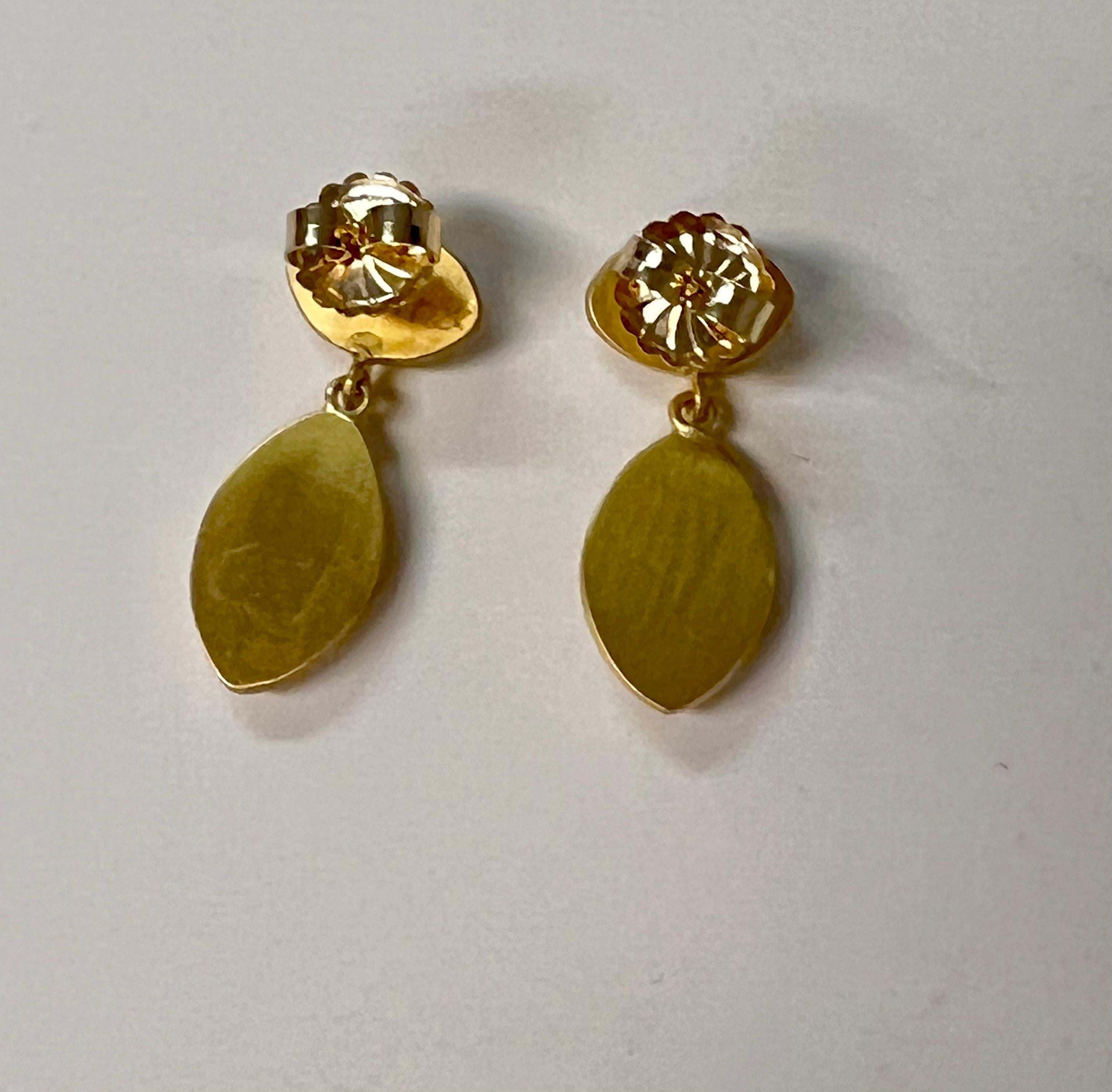 Artisan Opal Marquise Earrings in 22 Karat Gold For Sale