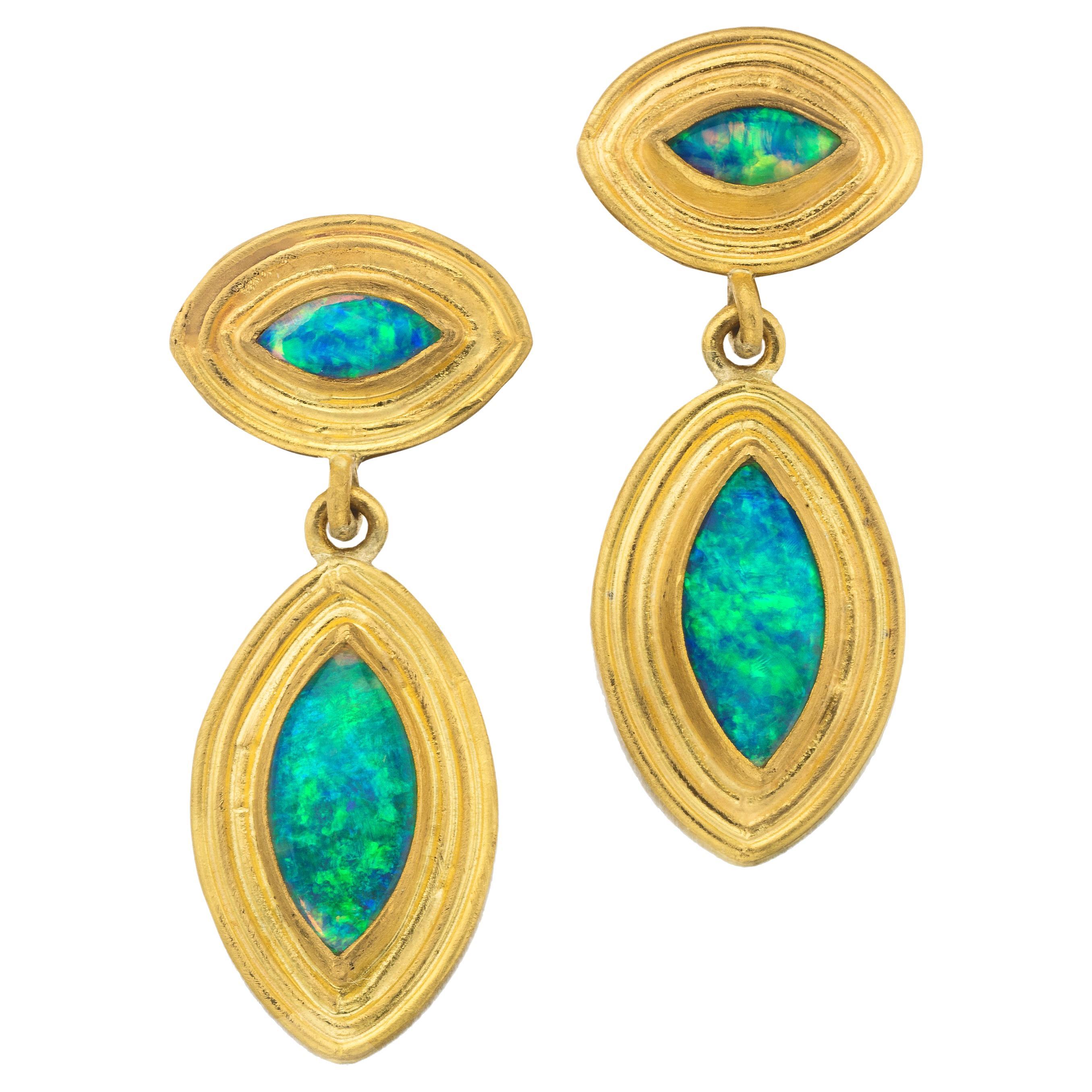 Opal Marquise Earrings in 22 Karat Gold For Sale