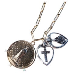 Opal Medal Saint Chunky Chain Necklace Sacred Heart Silver J Dauphin
