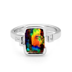 Australian  2.60ct Boulder Opal and Diamond Engagement Ring in 18K White Gold