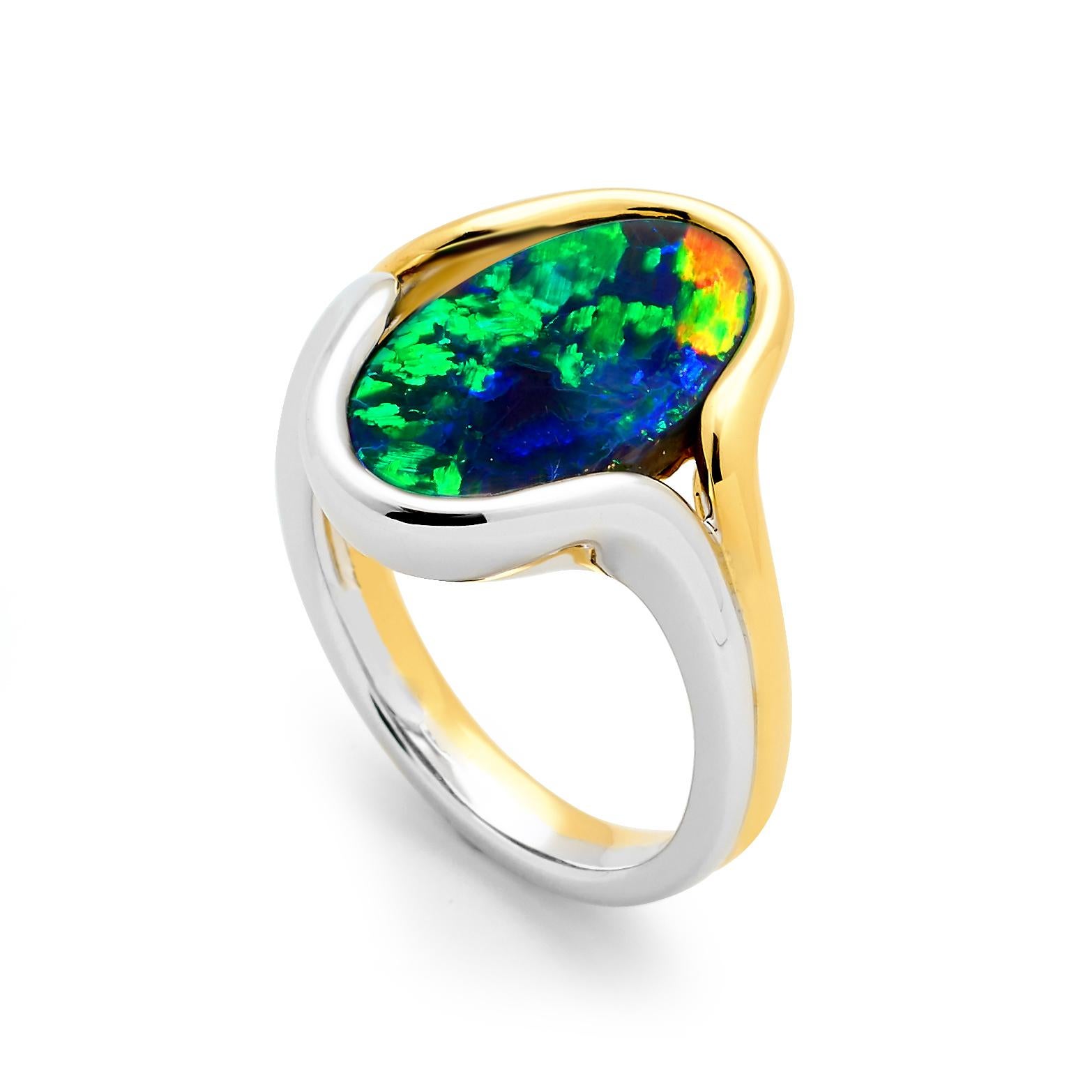 Natural Australian 3.80ct Black Opal Cocktail Ring 18K Yellow Gold, White  Gold For Sale at 1stDibs | australian black opal ring blue nile, white gold black  opal ring, black opal rings from