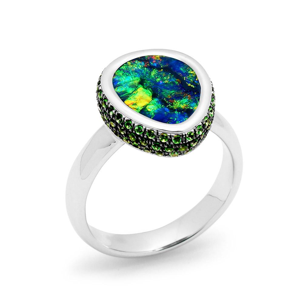 black opal white gold ring