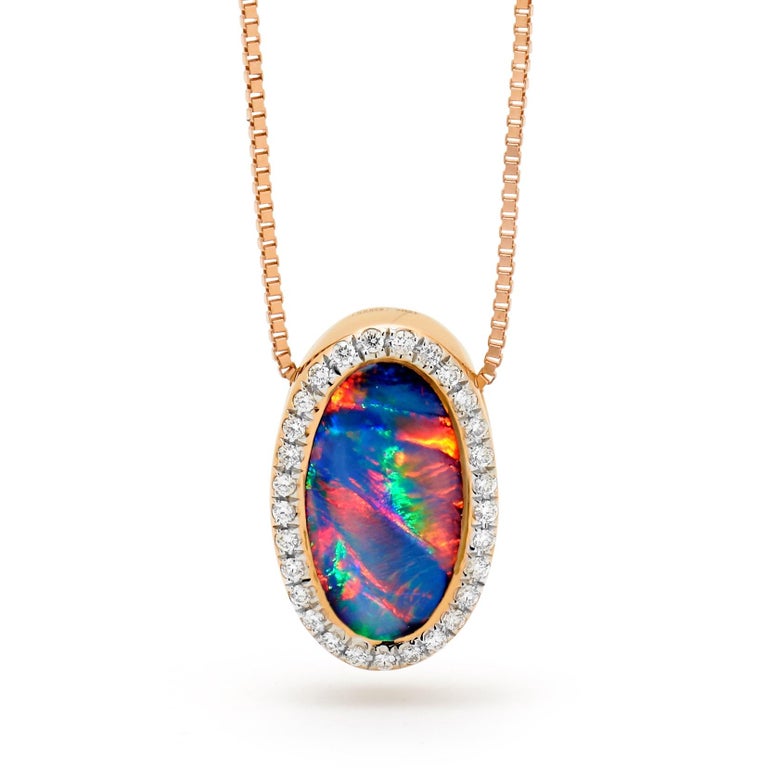 Natural Australian 1.83ct Black Opal and Diamond Pendant Necklace 18K Rose  Gold For Sale at 1stDibs | black opal necklace
