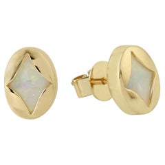 Opal Minimal Studs Earrings Made In 18k Yellow Gold