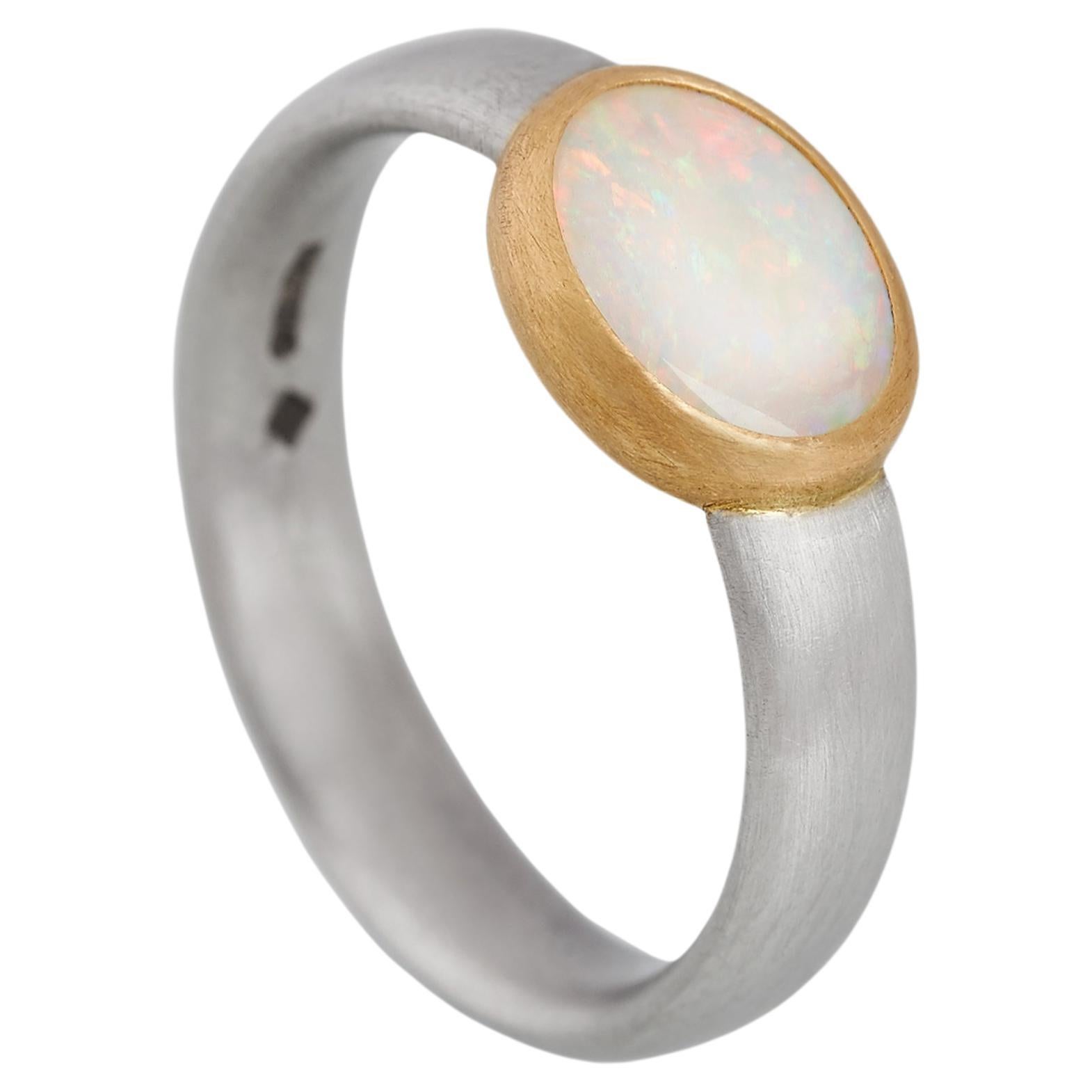 Opal Mixed Metal Ring, Platinum & 22 Carat Gold For Sale
