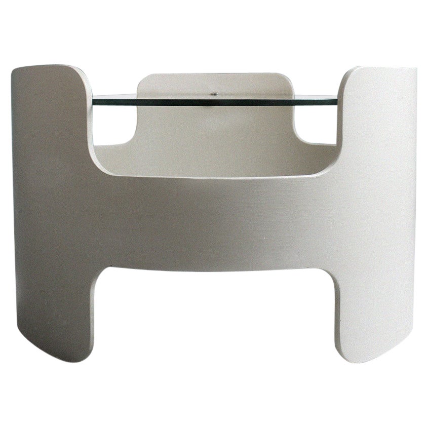 Opal Möbel Side Table 1970's Space Age Glass White Wood Mid-Century Modern