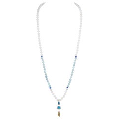Opal, Moonstone, Aquamarine, Sapphire Mala / Meditation / Prayer Necklace 14k WG