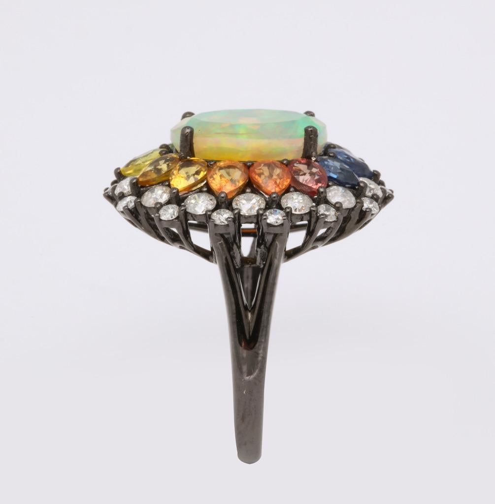 Opal Multi-Color Sapphire Diamond Gold Ring 1