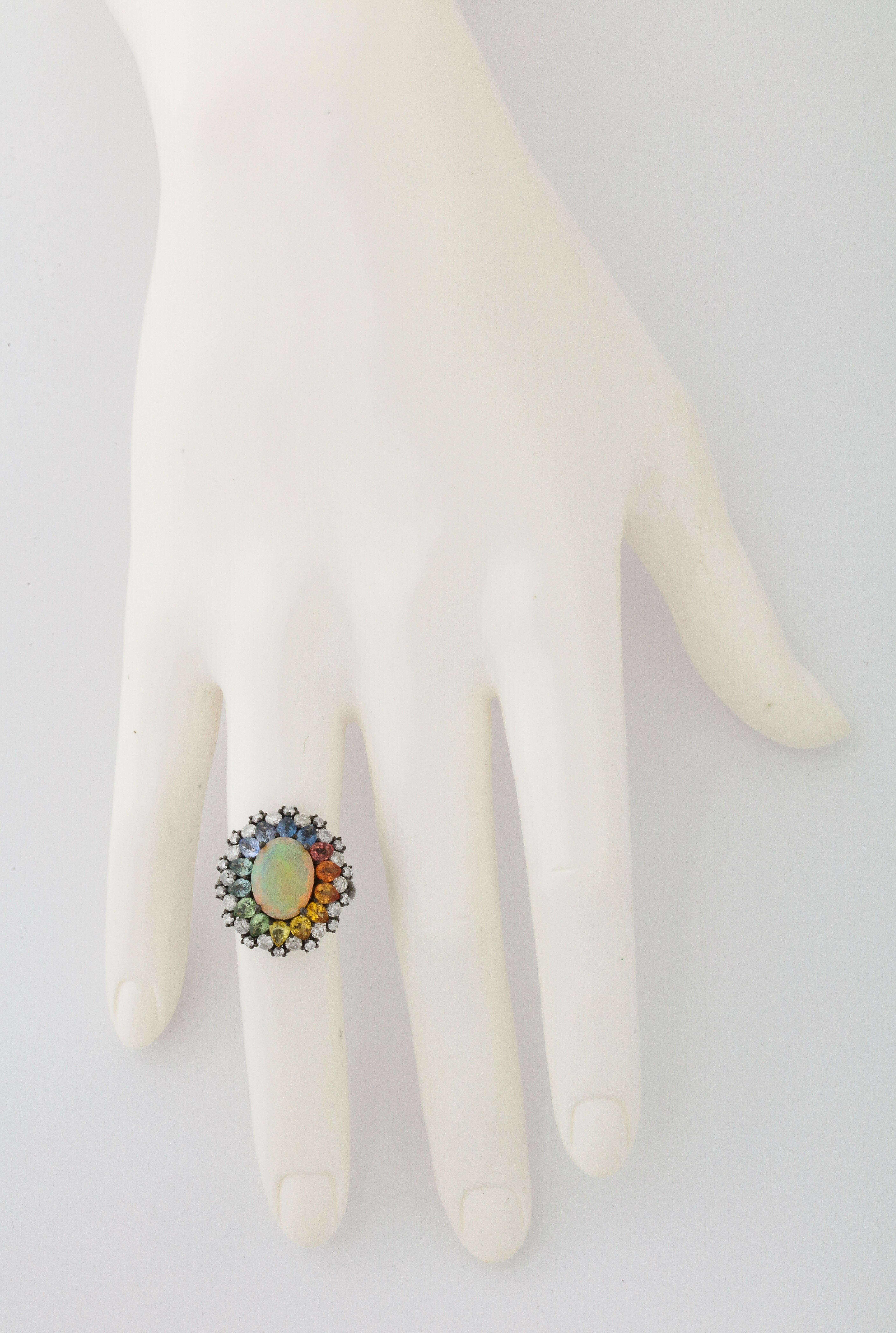 Opal Multi-Color Sapphire Diamond Gold Ring 2