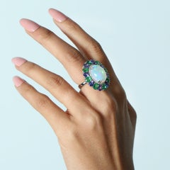 Opal & Multi Edelstein Ring mit Diamanten aus 18k Weißgold