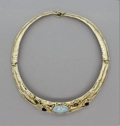Opal Multicolor Gemstone Gold Collar Necklace