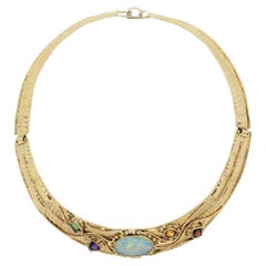 Halskette mit Opal und mehrfarbigen Edelsteinen in Gold