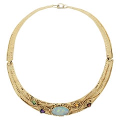 Opal Multicolor Gemstone Gold Collar Necklace