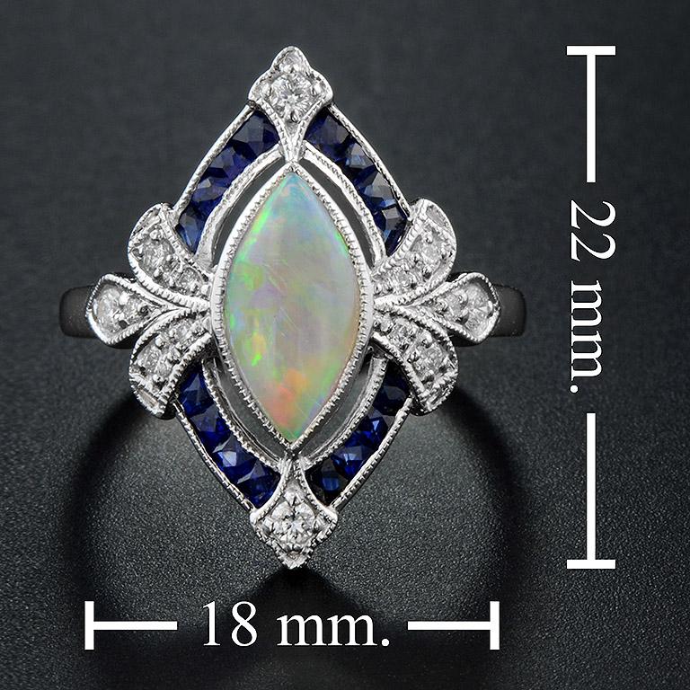 Opal Natural Blue Sapphire Diamond 18 Karat White Gold Ring 1