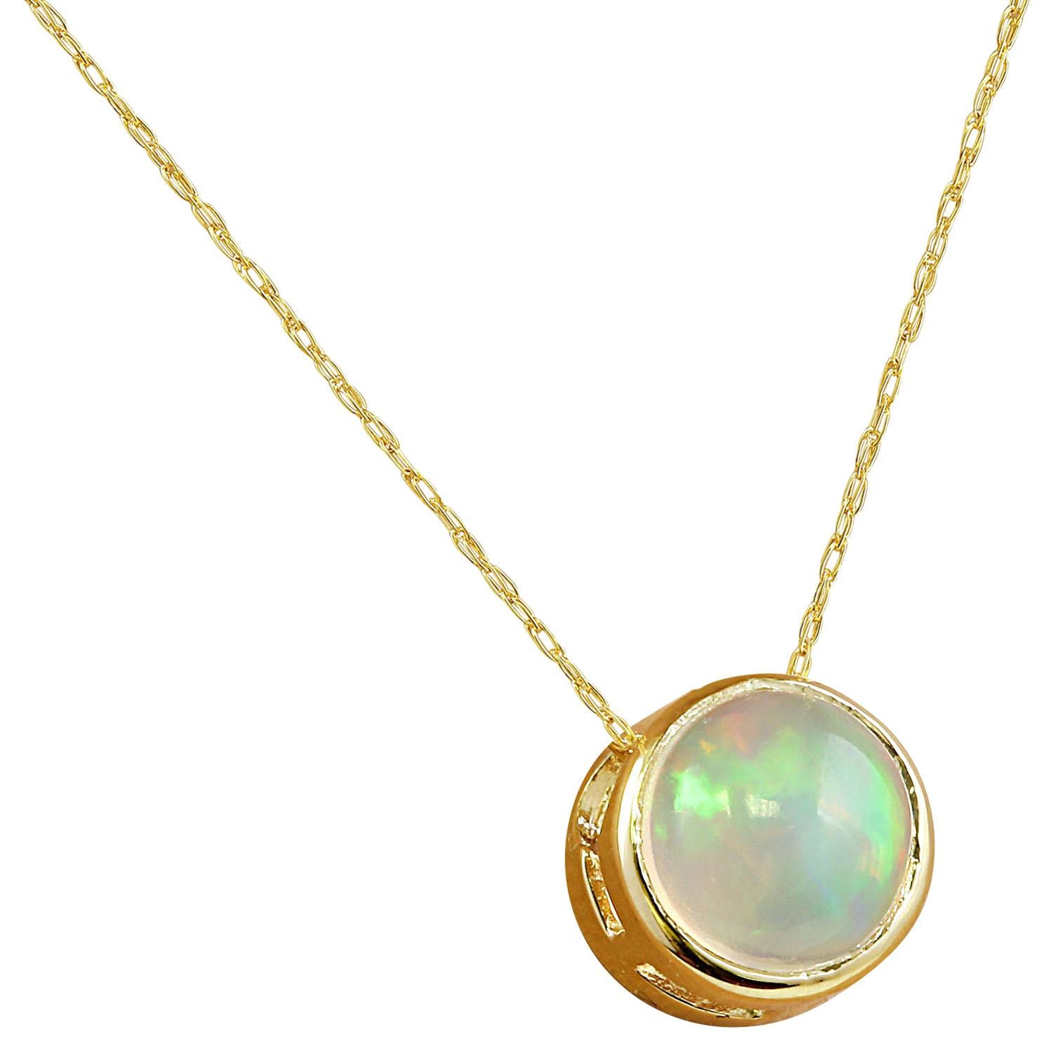 Round Cut Opal Necklace In 14 Karat Yellow Gold  For Sale
