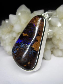 Opal necklace silver Blue Boulder Natural Australian Gemstone