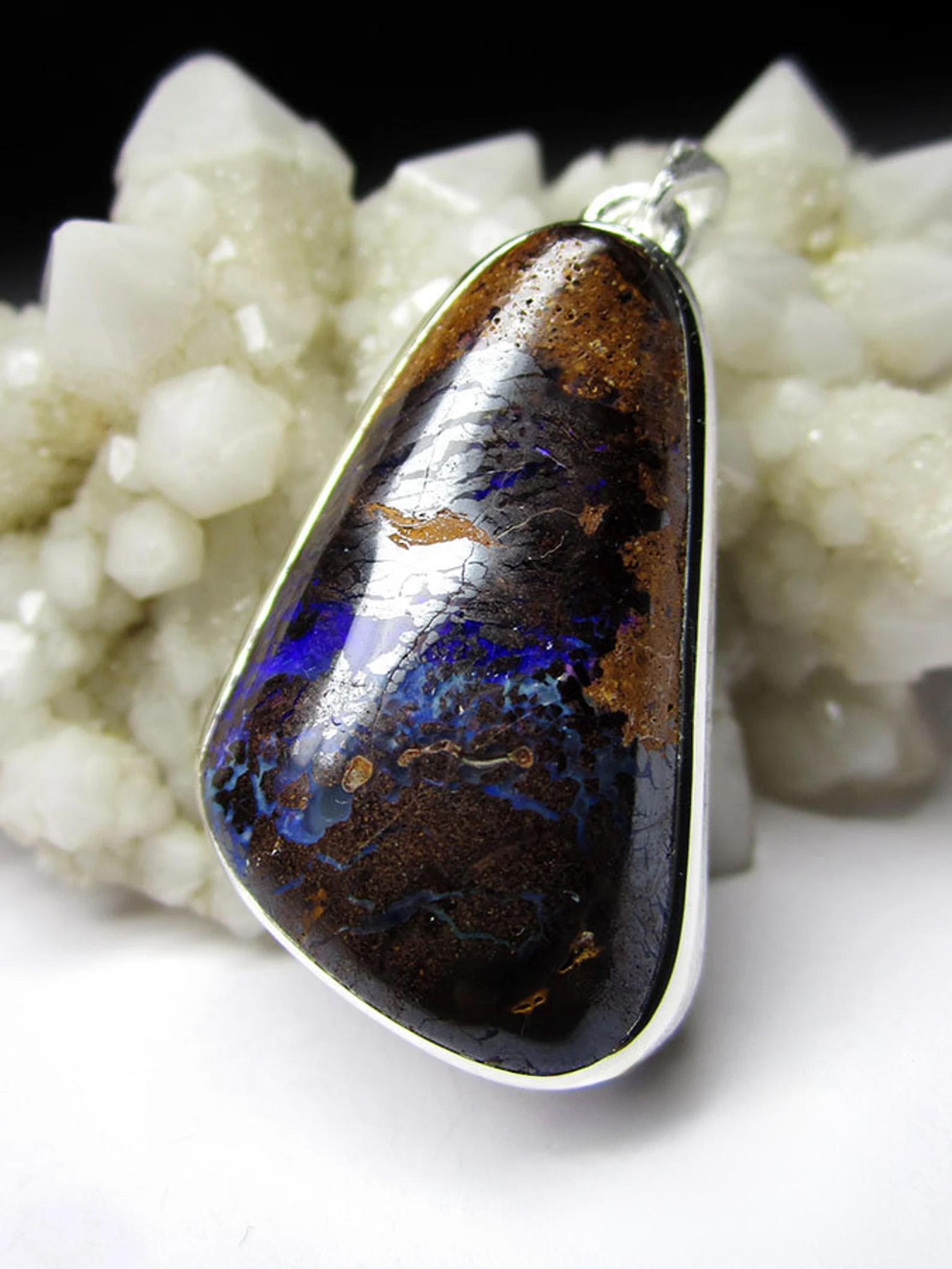 Artist Opal necklace silver Blue Boulder Natural Australian Gemstone For Sale