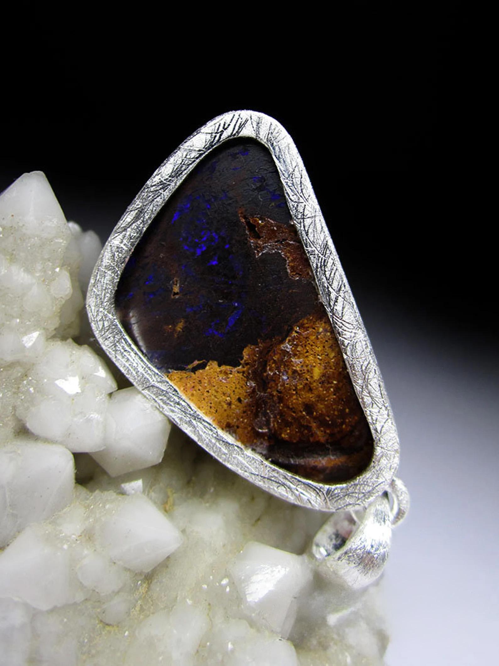Opal necklace silver Blue Boulder Natural Australian Gemstone For Sale 1
