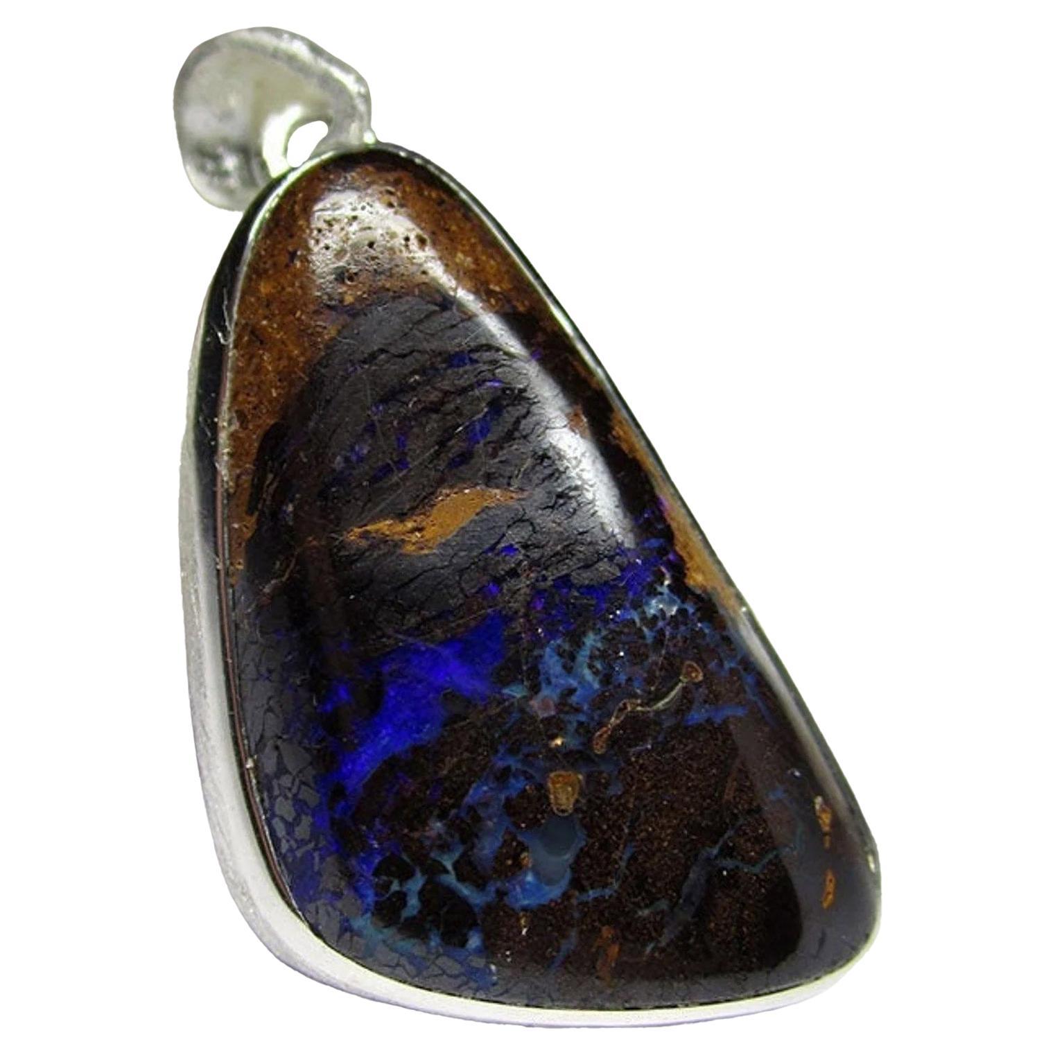 Opal Halskette Silber Blau Boulder Natürlicher Australischer Edelstein im Angebot