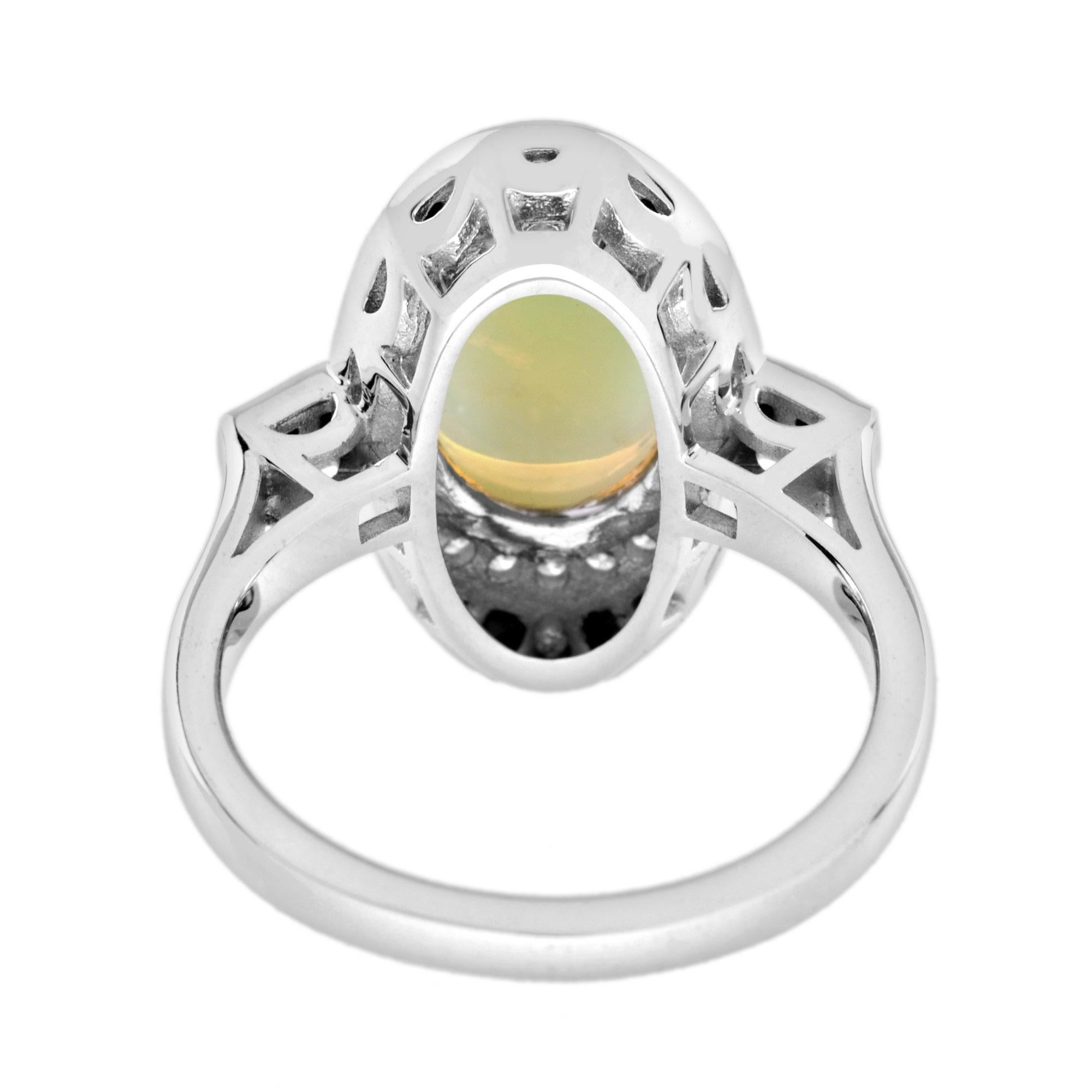 Women's Opal Onyx and Diamond Art Deco Style Cocktail Ring in 14K White Gold For Sale