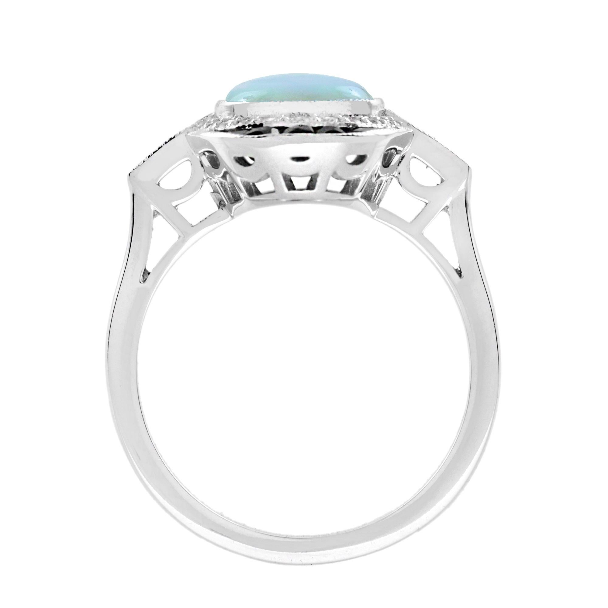 Opal Onyx and Diamond Art Deco Style Cocktail Ring in 14K White Gold For Sale 1