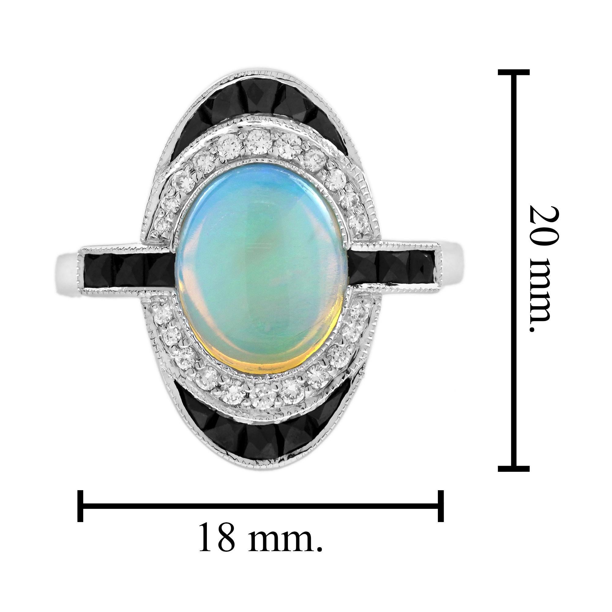 Opal Onyx and Diamond Art Deco Style Cocktail Ring in 14K White Gold For Sale 2