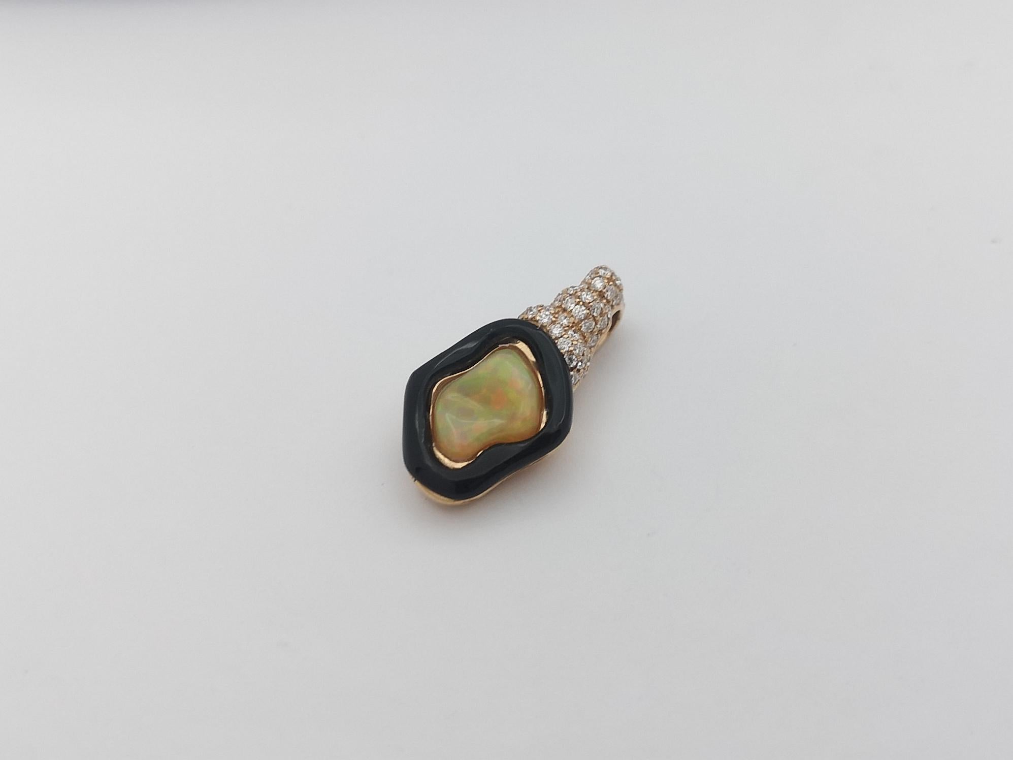 Opal, Onyx with Diamond Pendant Set in 18 Karat Rose Gold Settings For Sale 2