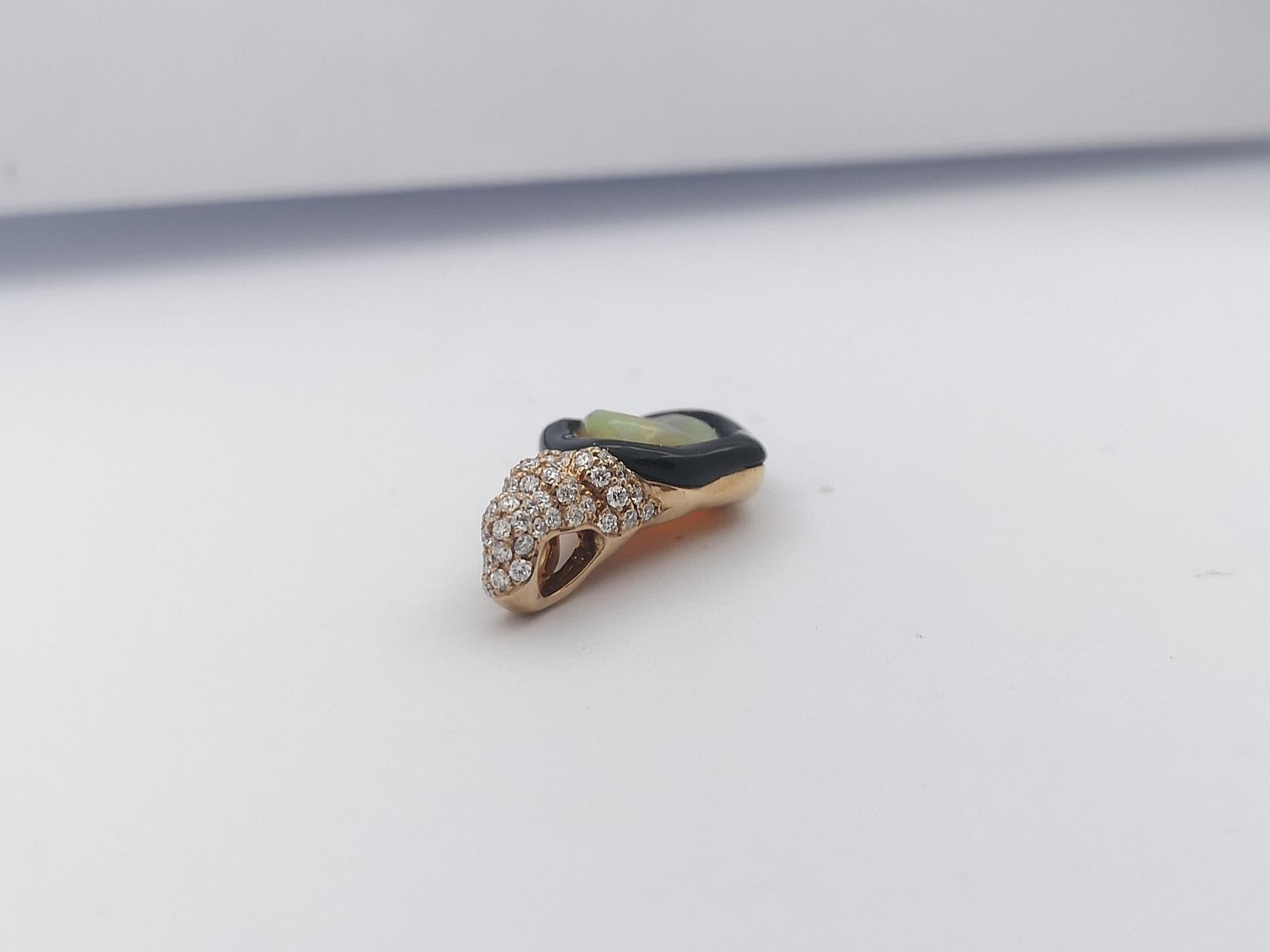 Opal, Onyx with Diamond Pendant Set in 18 Karat Rose Gold Settings In New Condition For Sale In Bangkok, TH