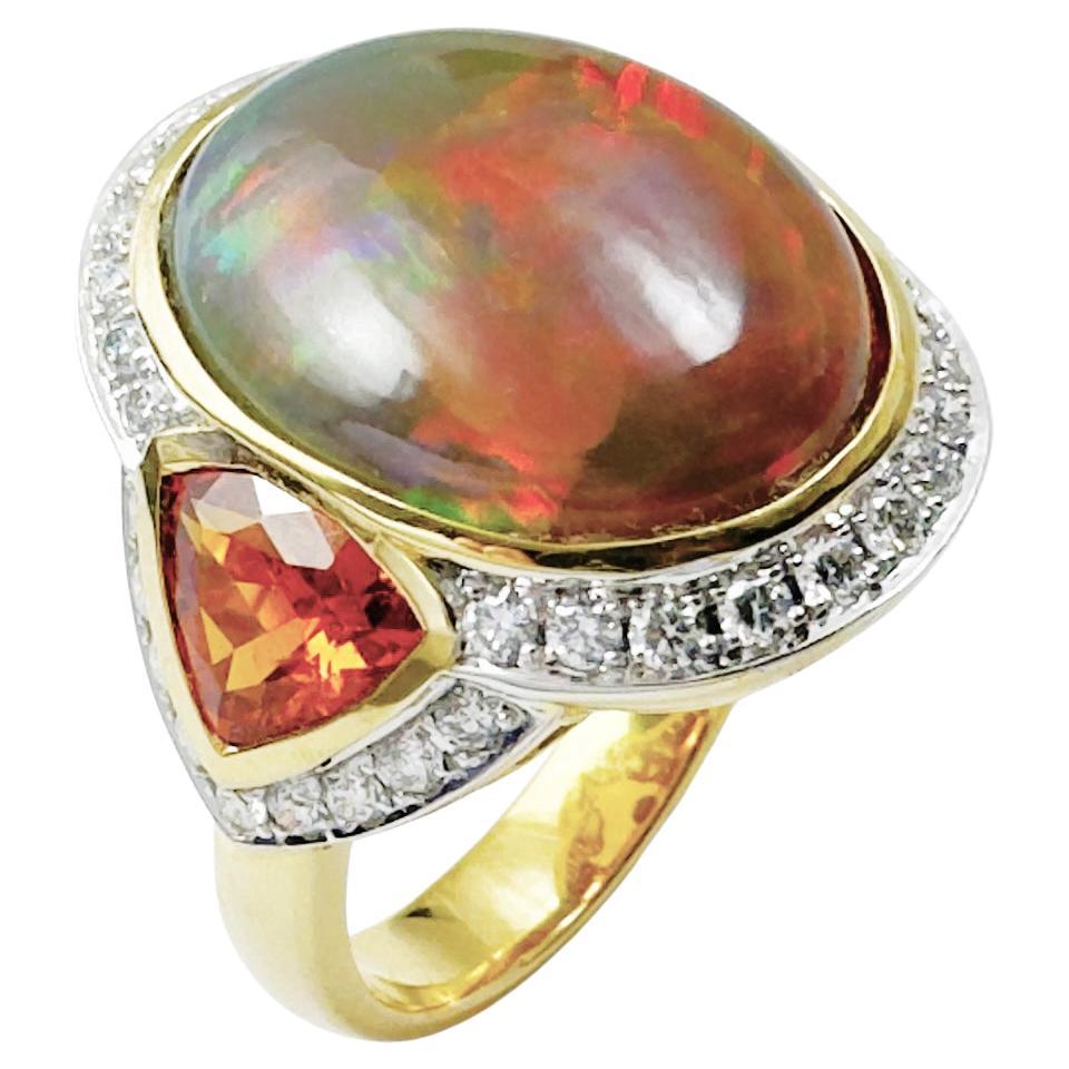 Opal, Orange Sapphire and Diamond Ring set in 18K Gold Settings