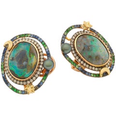 Opal Orb 18 Karat Rose Yellow Gold Opals Diamonds and Gemstones Earrings